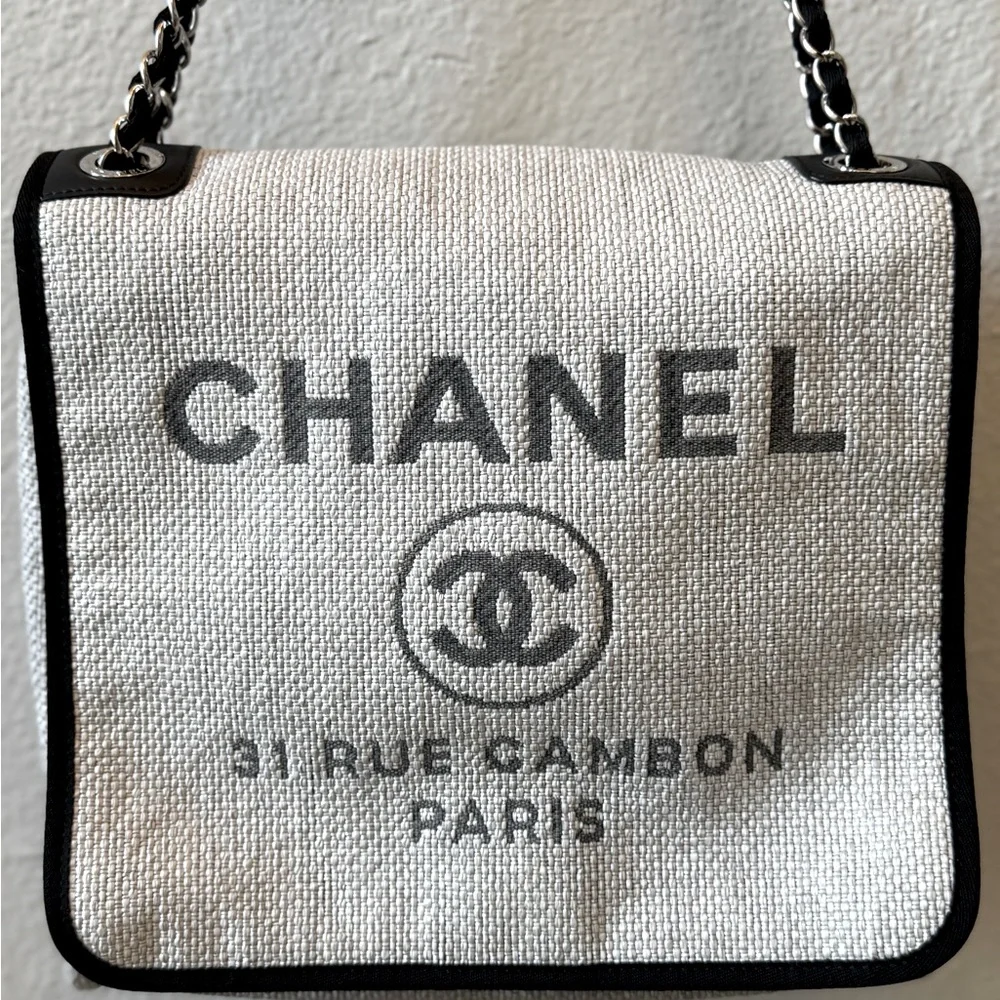 💎AUTHENTIC CHANEL GRAY RAFFIA DEAUVILLE MESSENGER BAG/SHOULDER BAG/CROSSBODY-EUC - Picture 7 of 17